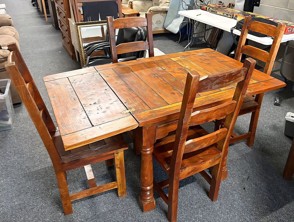 Lot 205: Mango Wood Dining Table and Chairs. As picture Heavy,