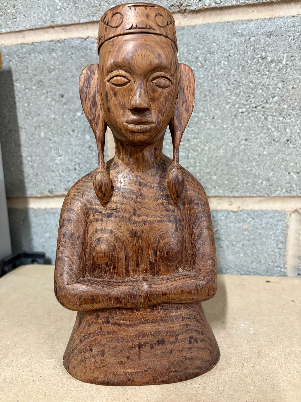 Lot 227: handcrafted vintage wood bust originating from Haiti,