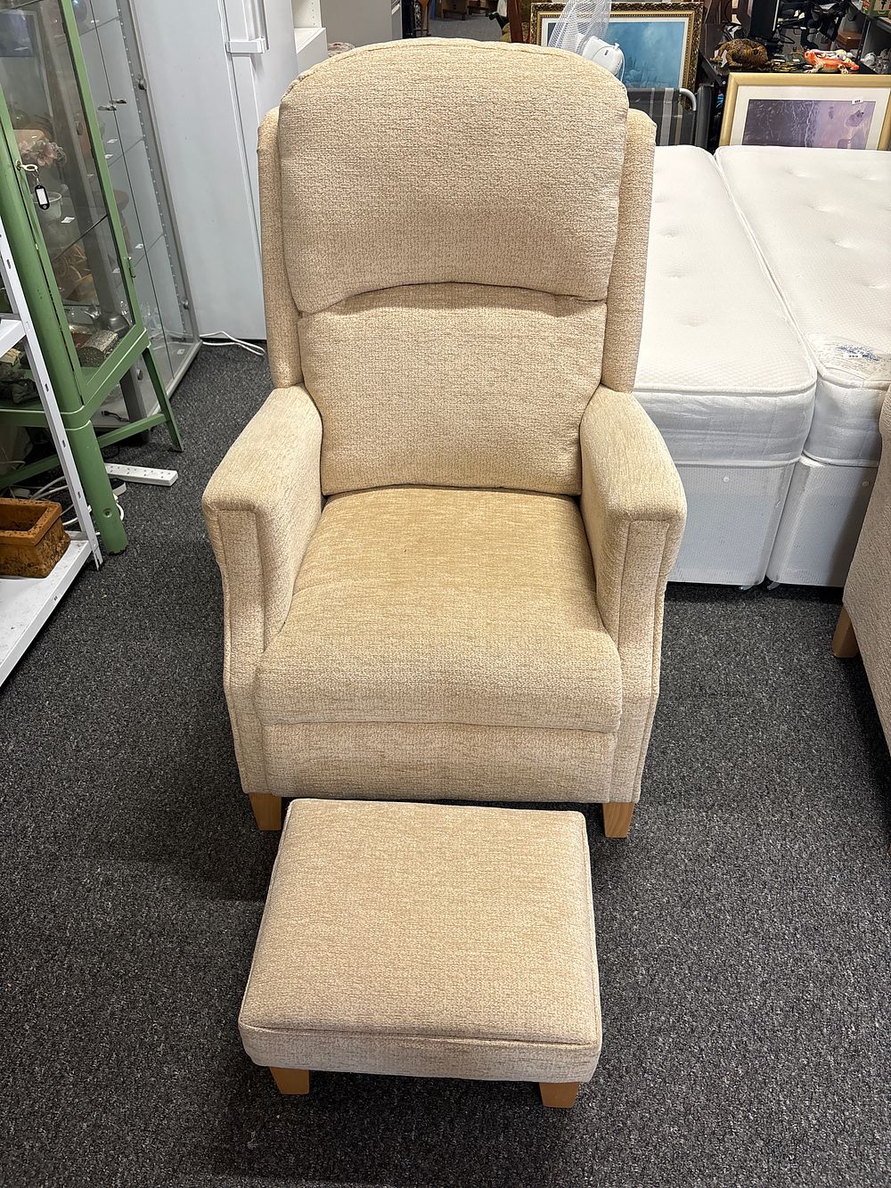 Lot 255: Quality High Armchair. No Footstool with this . Picture Mixup
