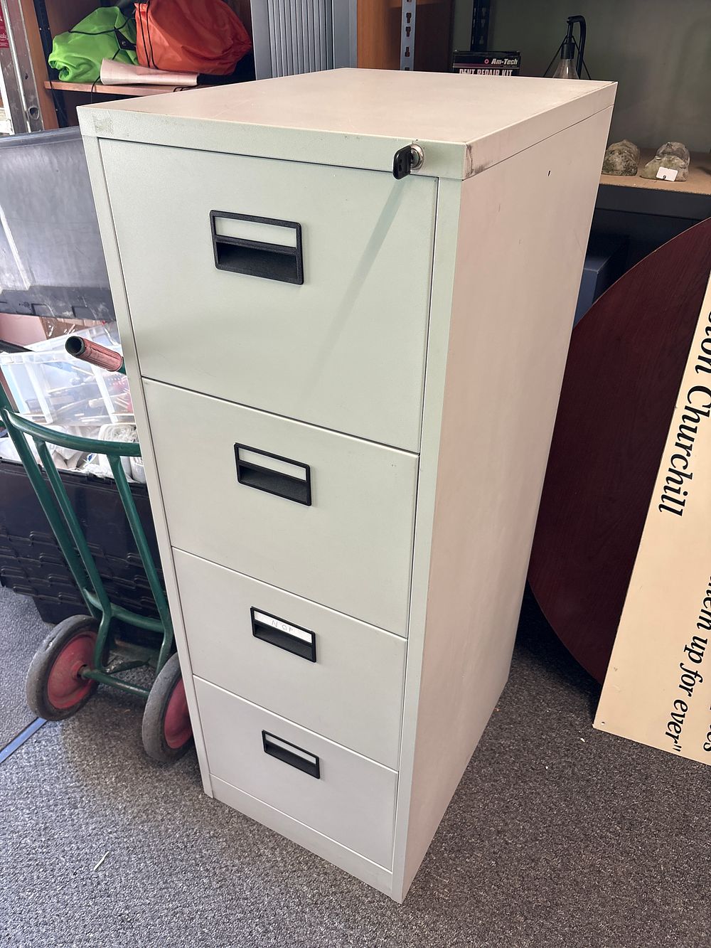 Lot 160: Four drawer Filing cabinet with key