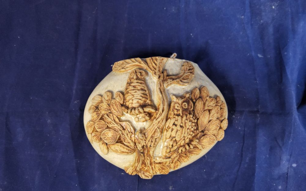 Lot 152: Bernard Rooke studio pottery owl vase featuring relief decoration