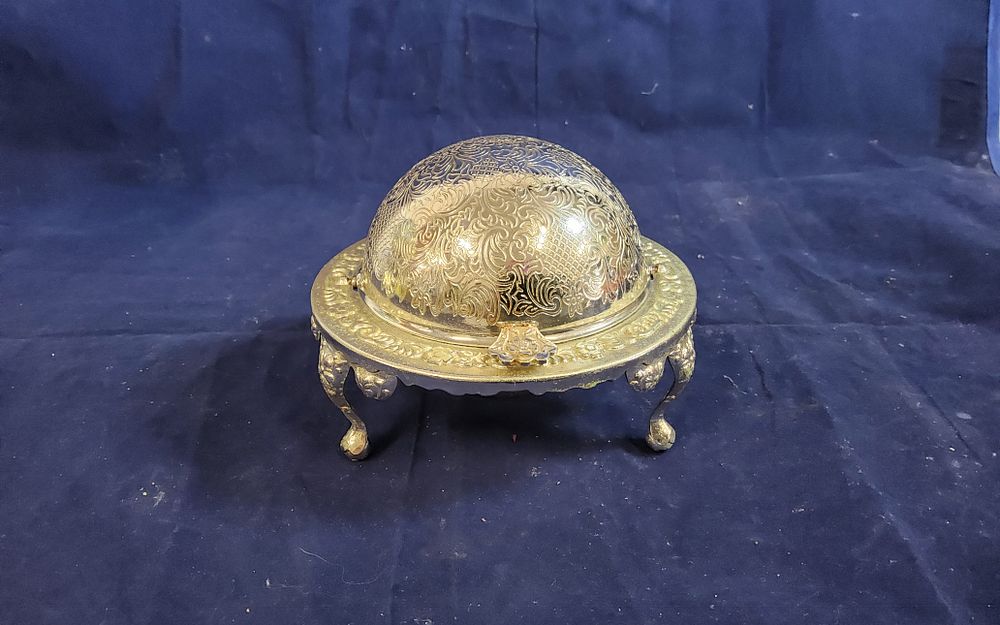 Lot 171: Vintage Roll top butter dish with Queen Anne Style legs