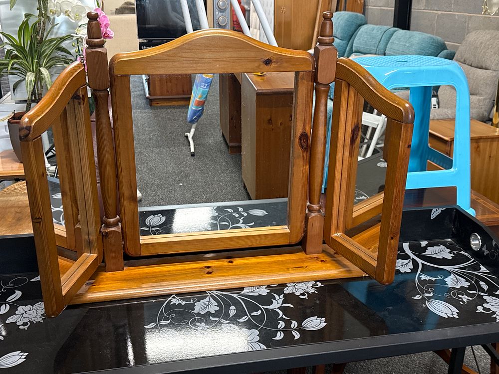 Lot 192: Large Pine Framed Bifold Vanity Mirror