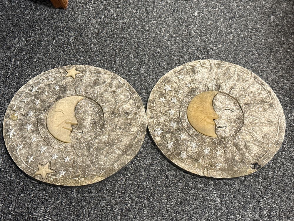 Lot 161: Two Concrete Sun and Moon Plaques
