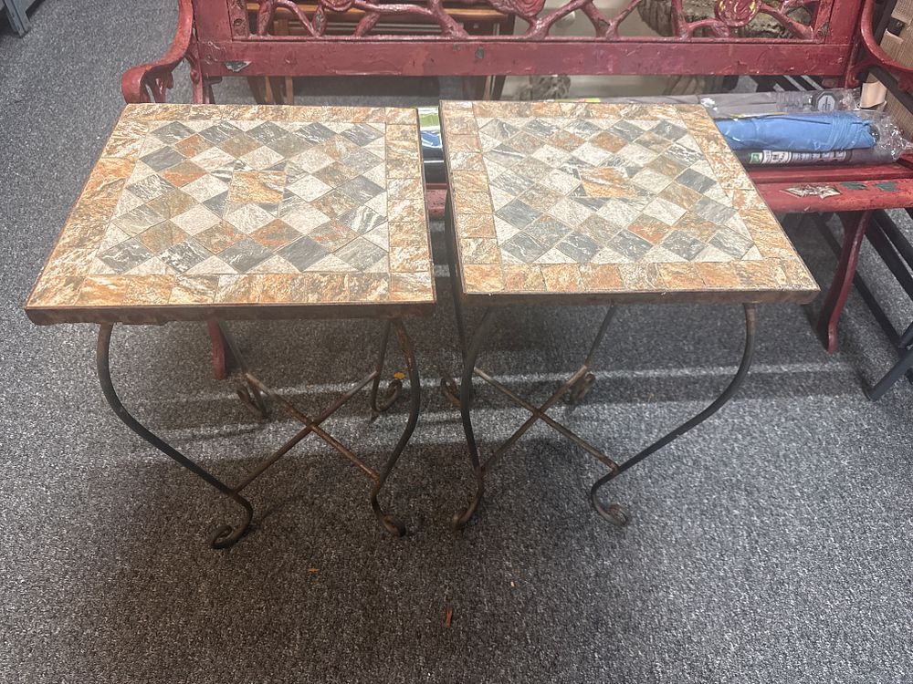 Lot 181: Two metal based Tile Topped Tables
