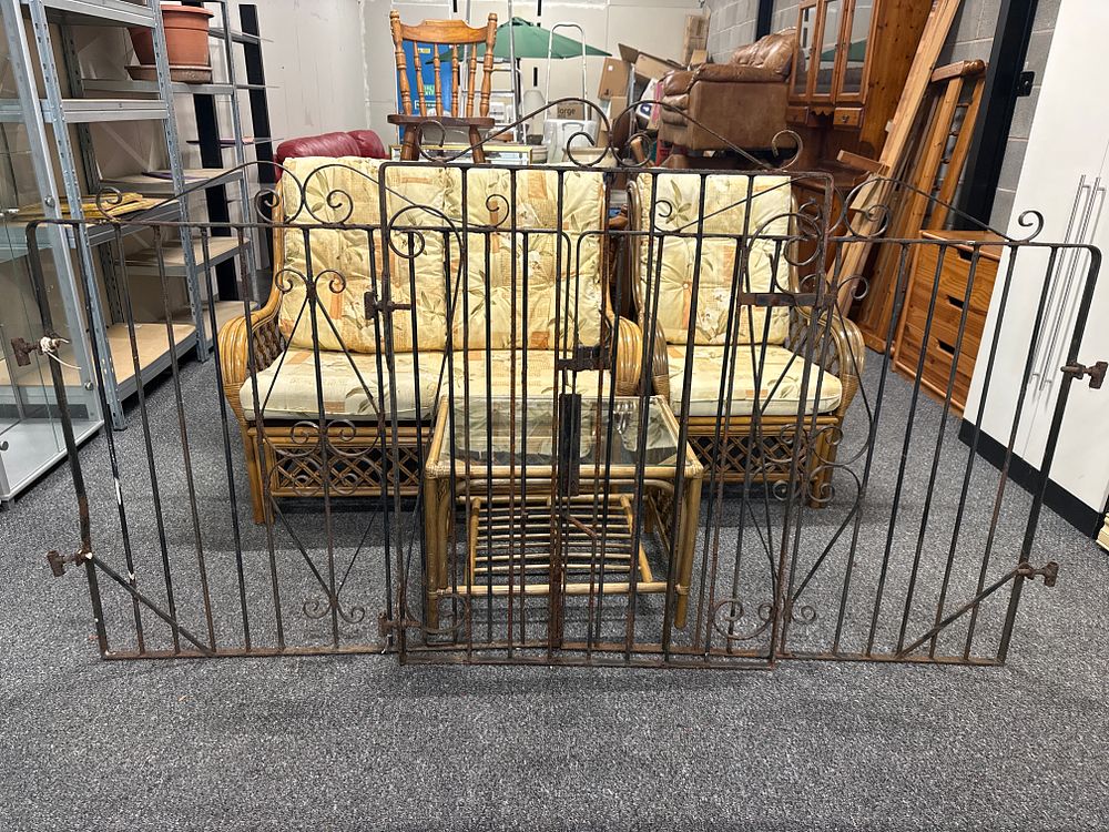 Lot 165: A Trio of Reclaimed Mid-20th Century Wrought Iron Garden and Driveway Gates