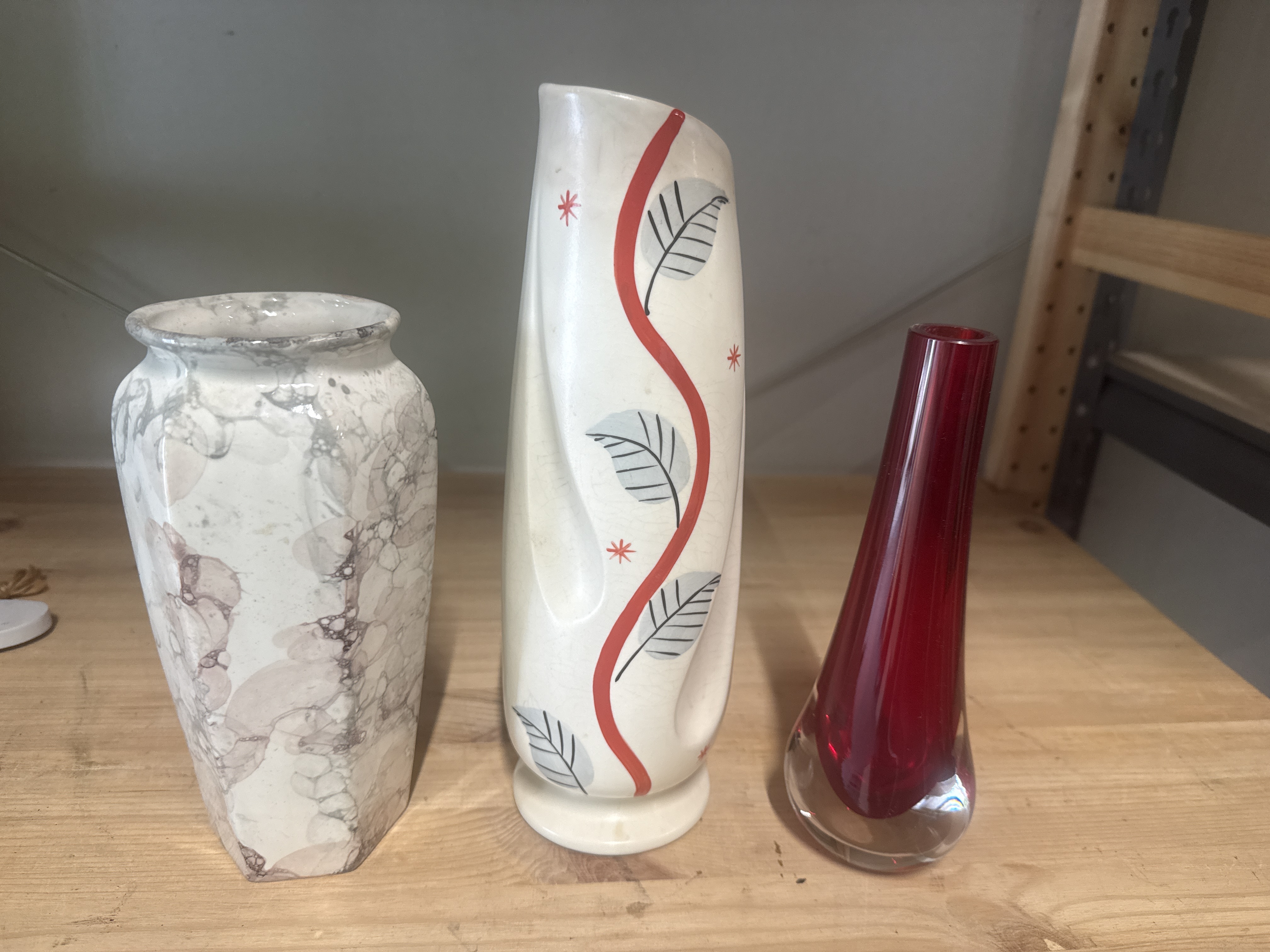A Trio of Mid-Century Ceramic and Art Glass Vases