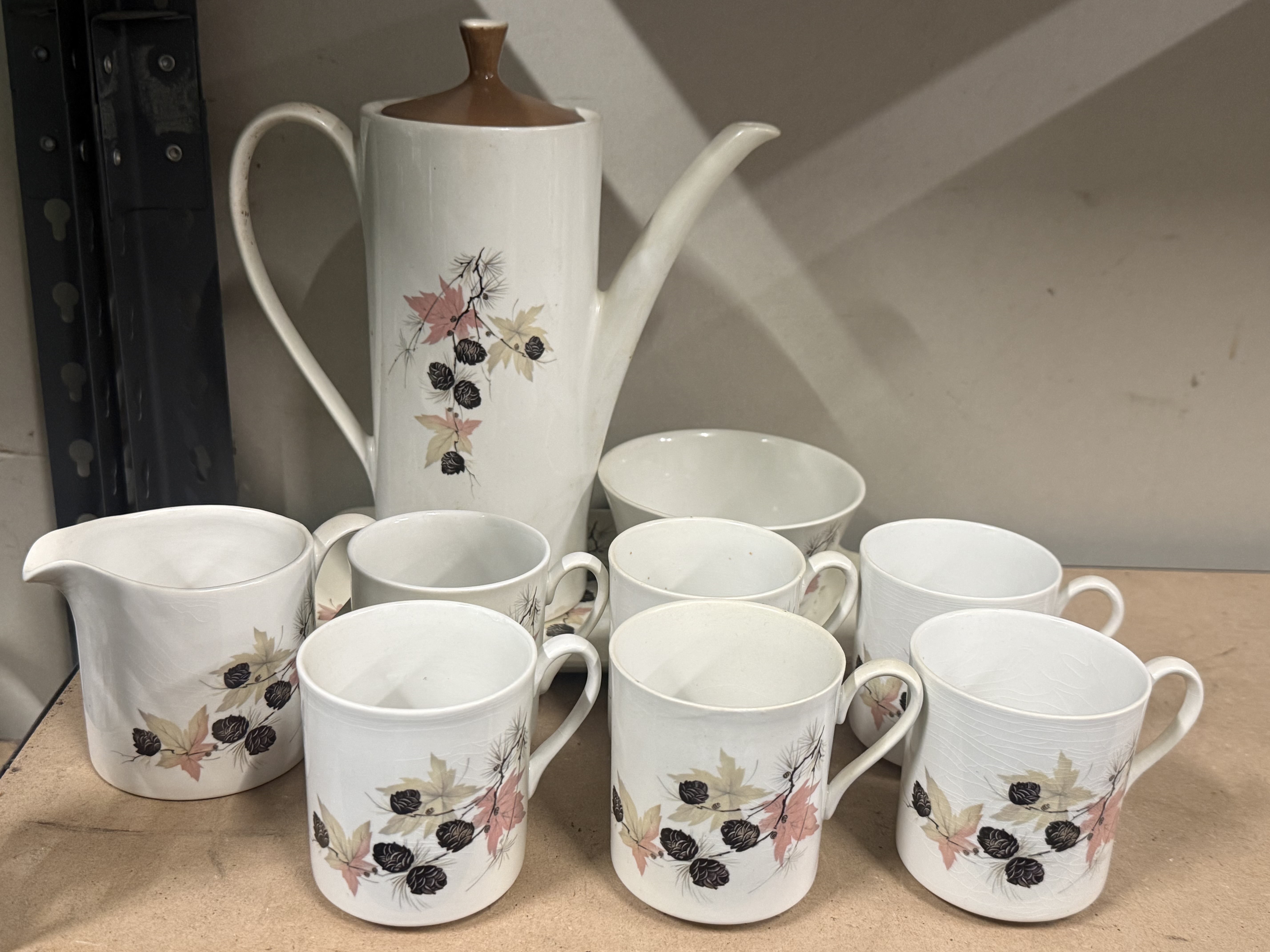 A nine-piece Myott China Lyke Pinecones pattern coffee service