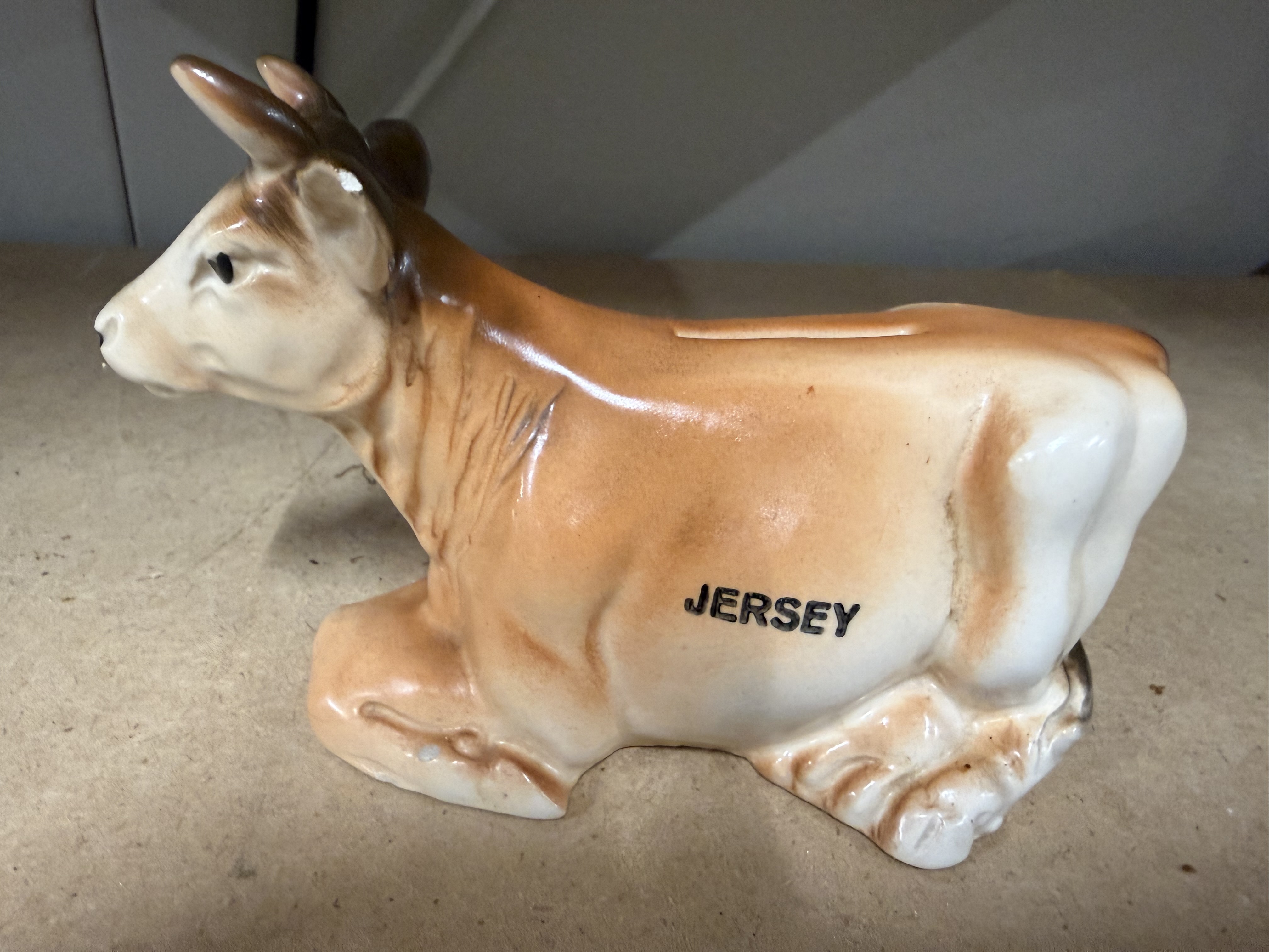 Vintage Jersey Cow Novelty Still Bank Money Box Souvenir