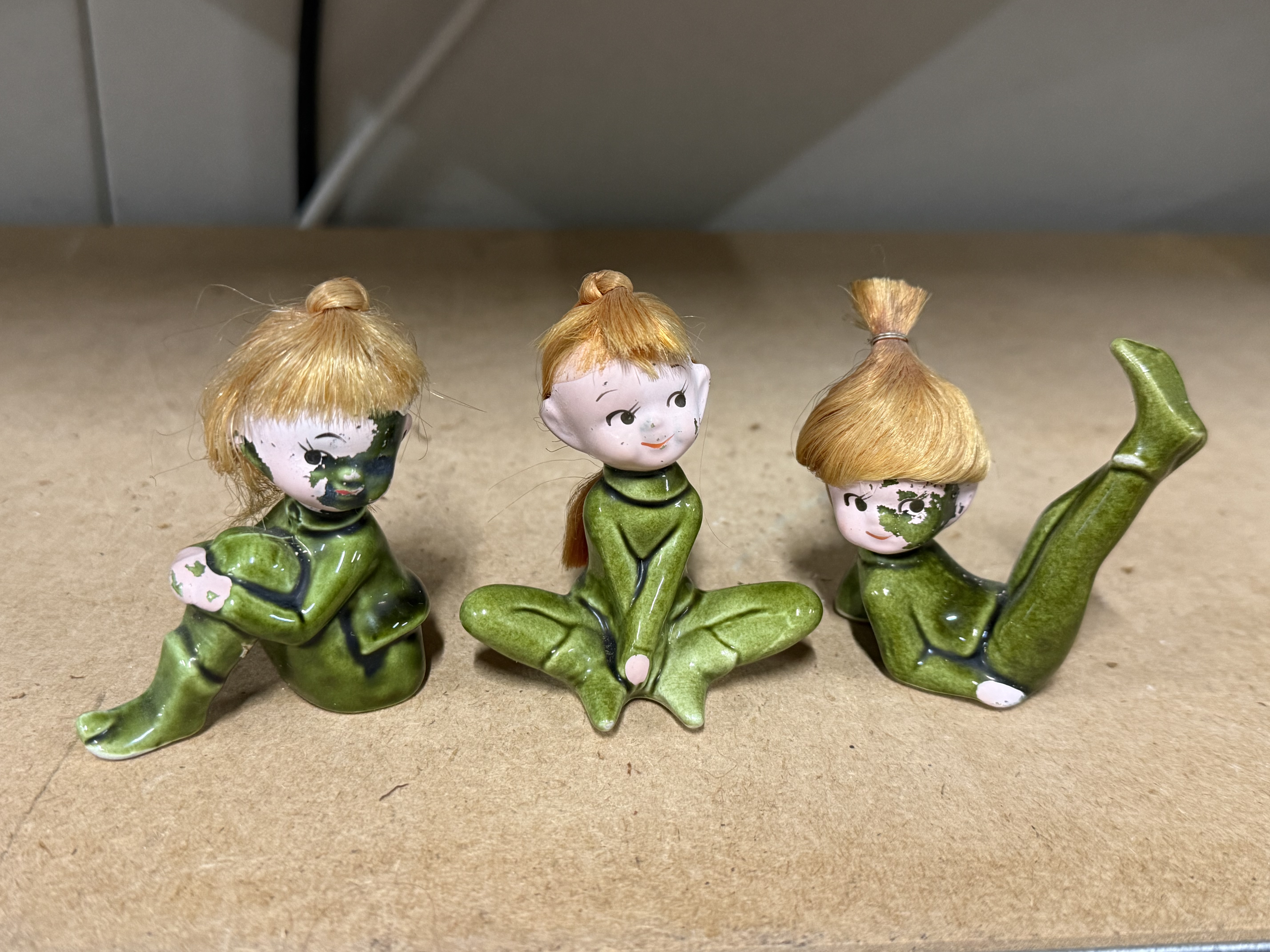 A Trio of Mid-Century Ceramic Pixie Elf Figurines from Napco Japan