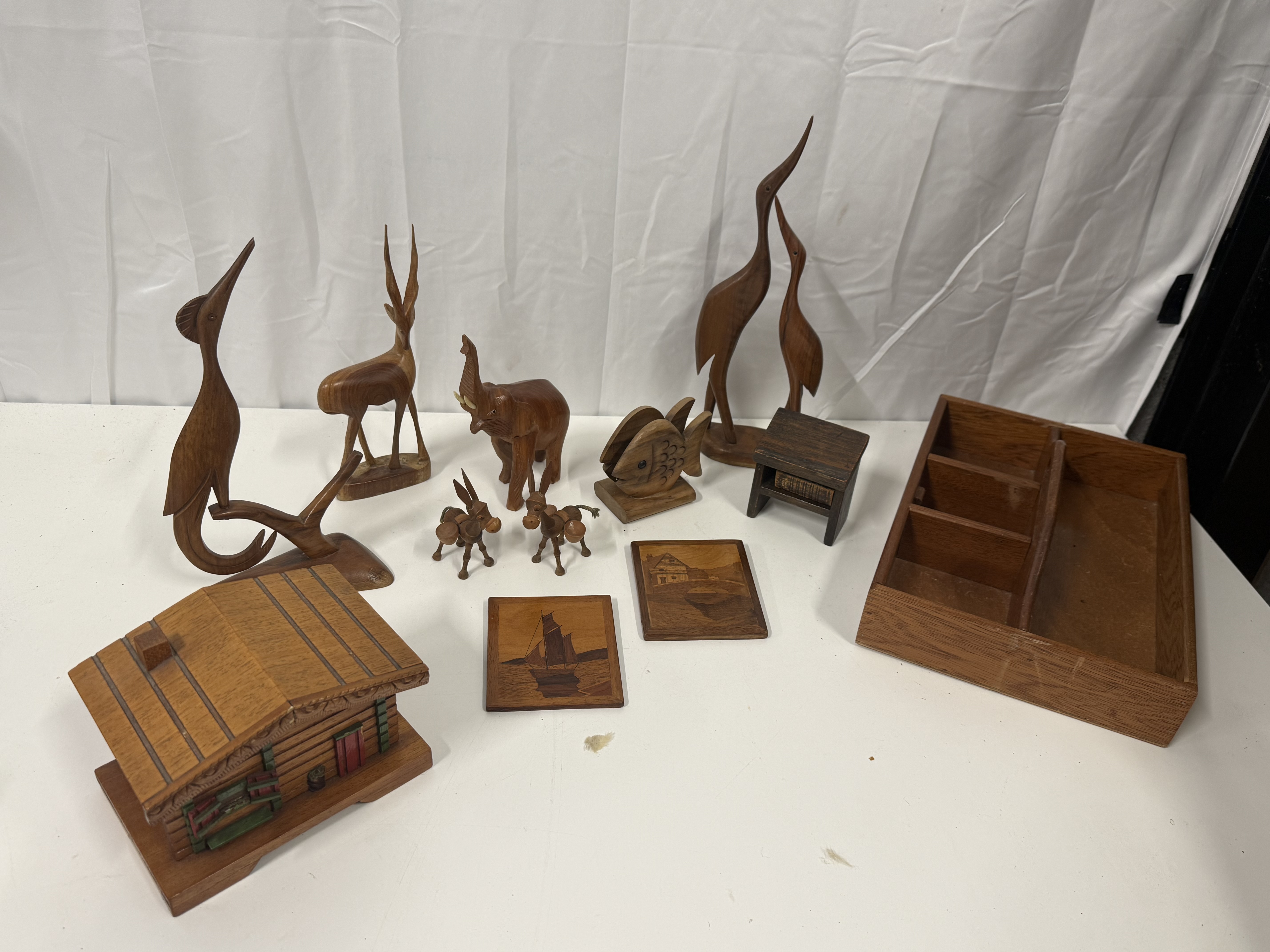 An Assortment of Vintage Mid-Century Carved Wooden Figurines and Novelties