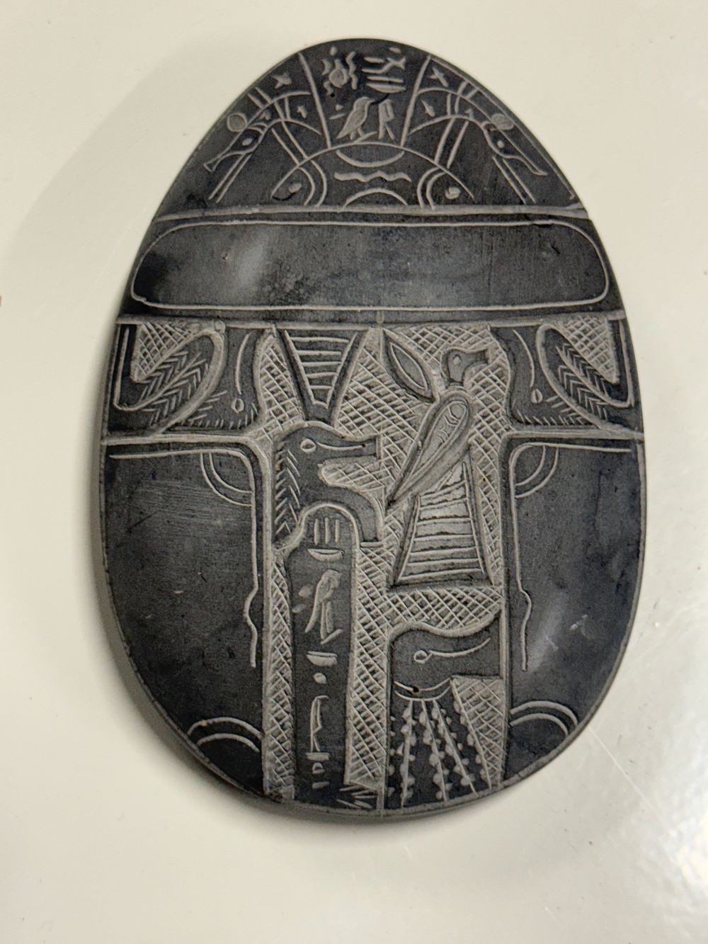 Lot 159: Egyptian Revival Hand Carved Stone Scaraboid Plaque