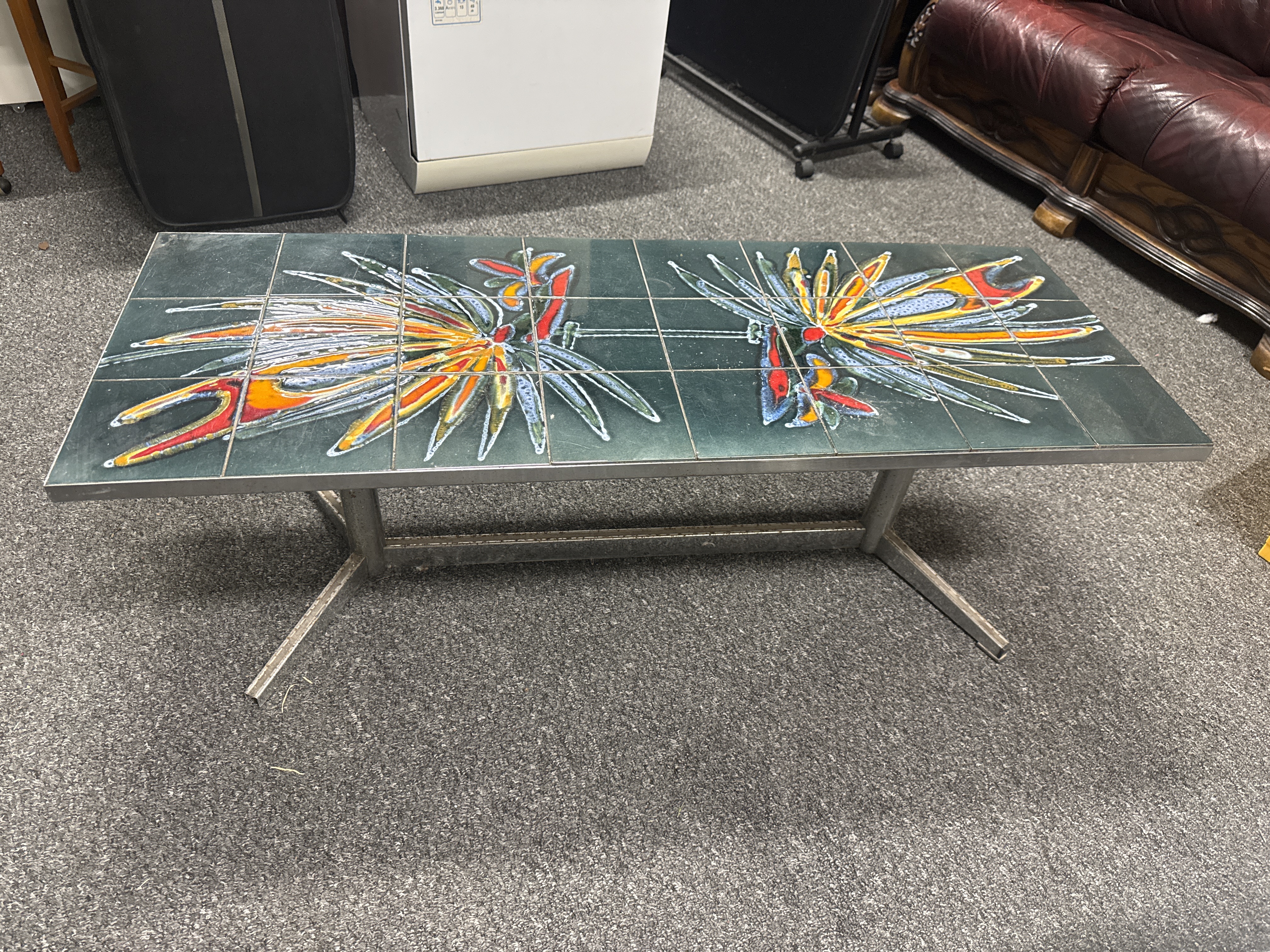 Adri Belgian Mid-Century Chrome and Tiled Top Coffee Table