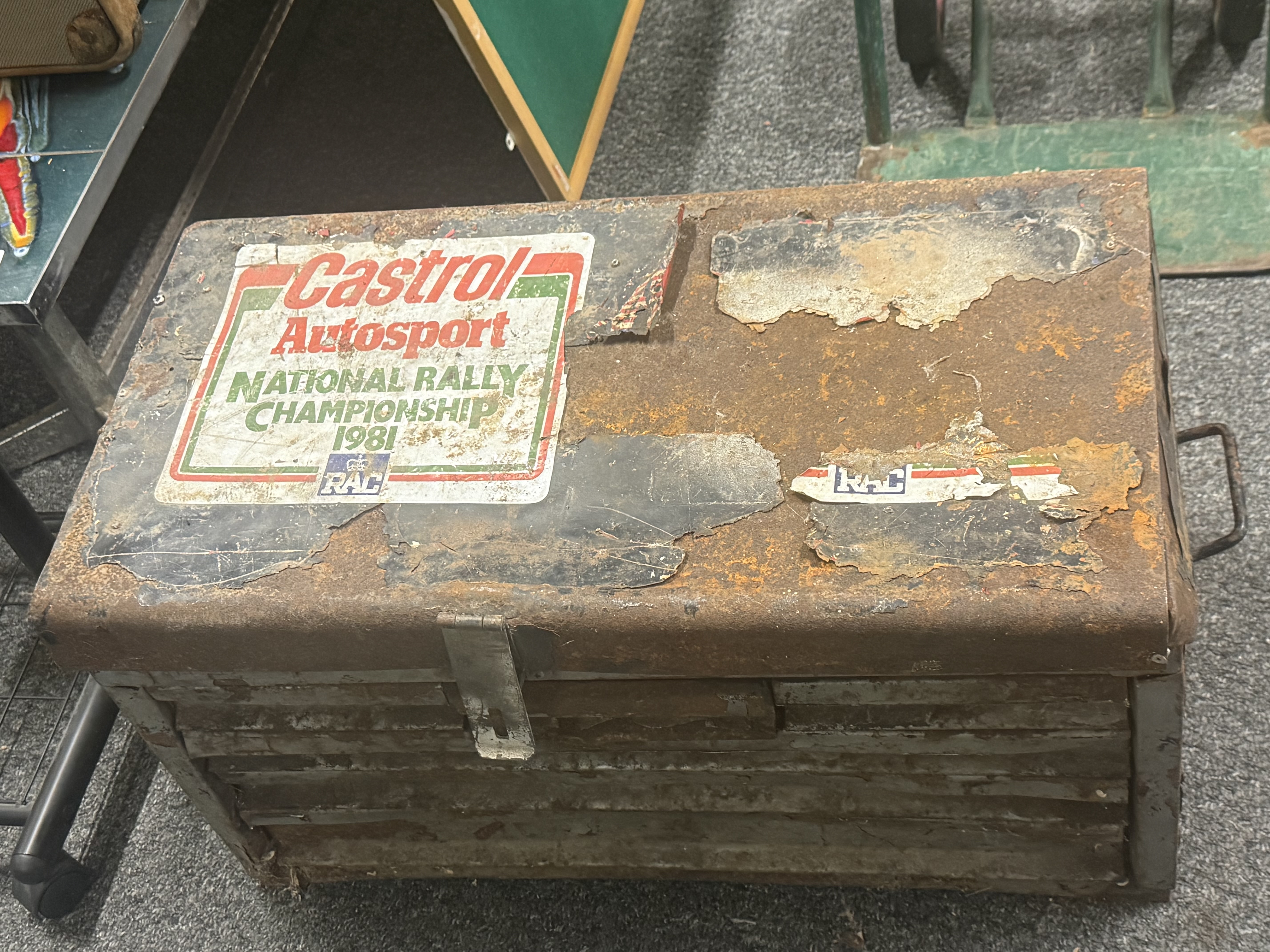 An Assortment of Vintage Tools in a 1981 Castrol Rally Toolbox