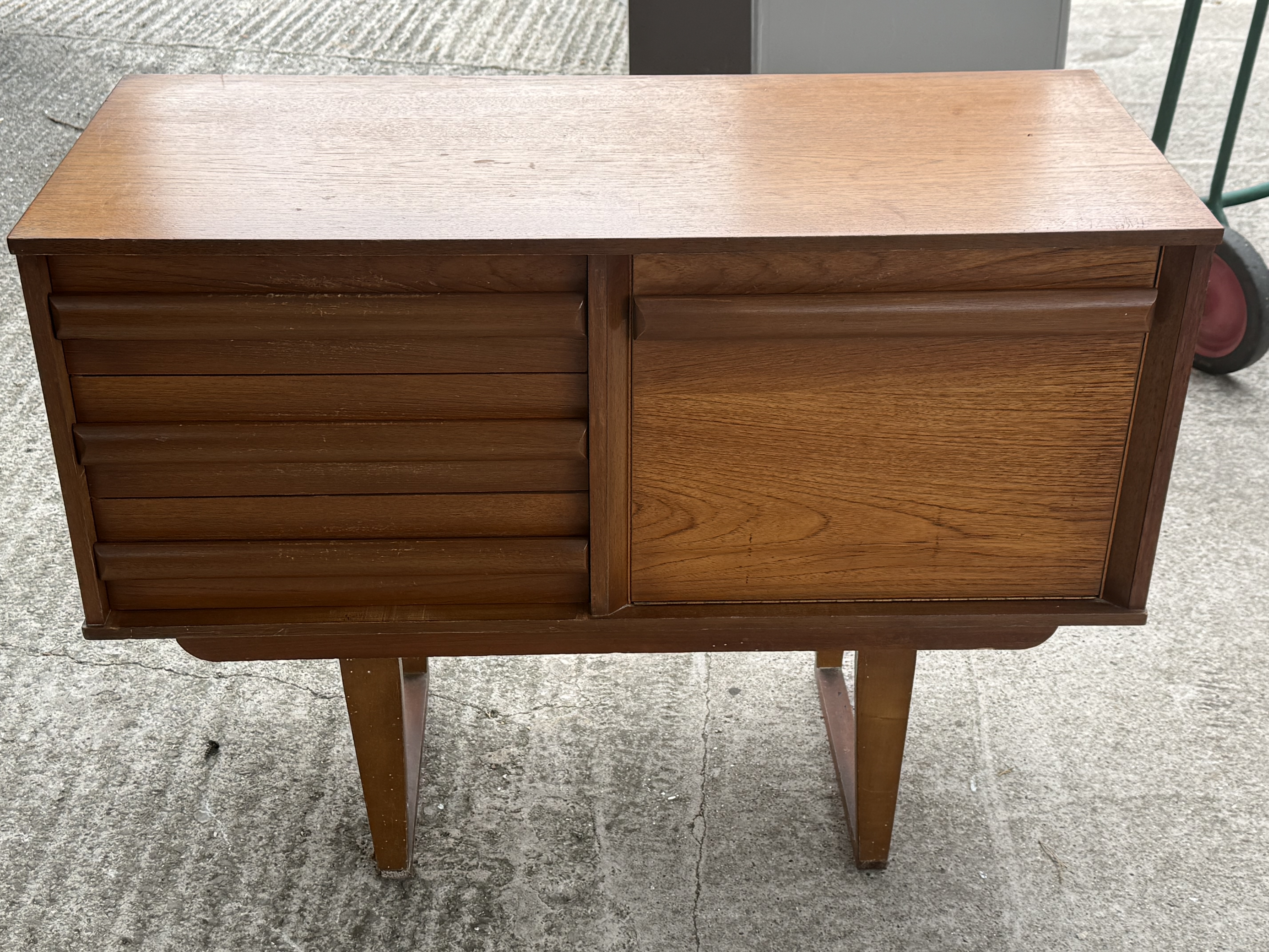 Mid-Century Teak Sideboard with Four Drawers and Sleigh Base