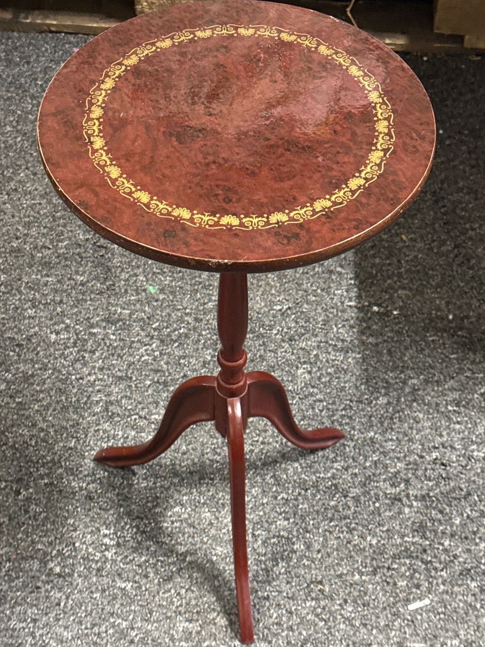 Lot 221: Georgian Style Tripod Wine Table with Decorative Stencilled Top