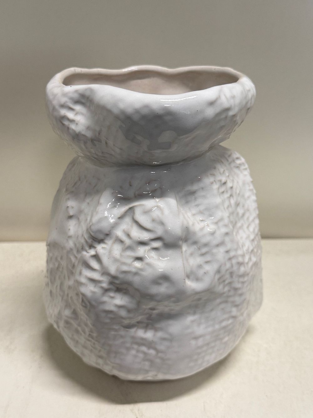 Lot 228: Bay Keramik West German white glazed textured sack form vase