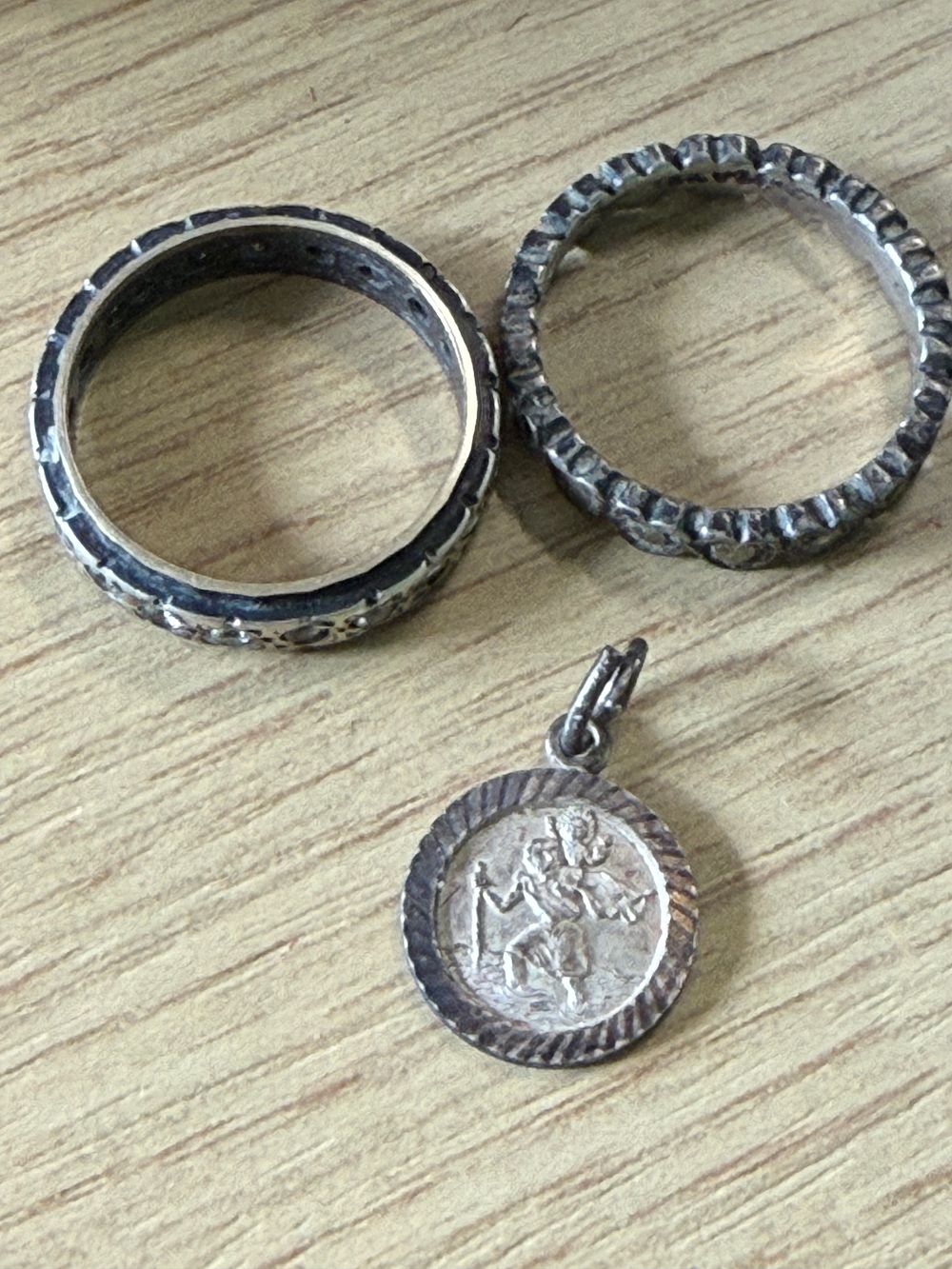 Lot 131b: Two Silver Rings and a Silver St. Christopher Pendant