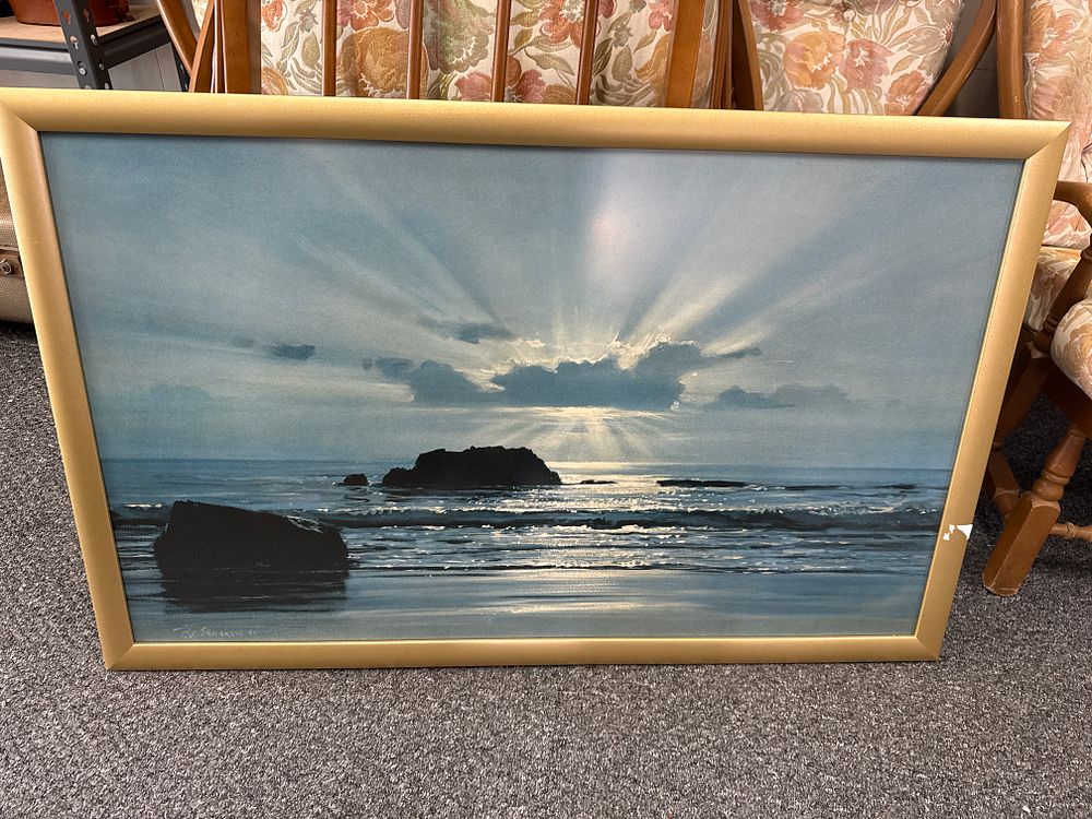 Lot 156: Peter Ellenshaw 'Moonlight Sea' Framed Coastal Landscape Print (Signed)
