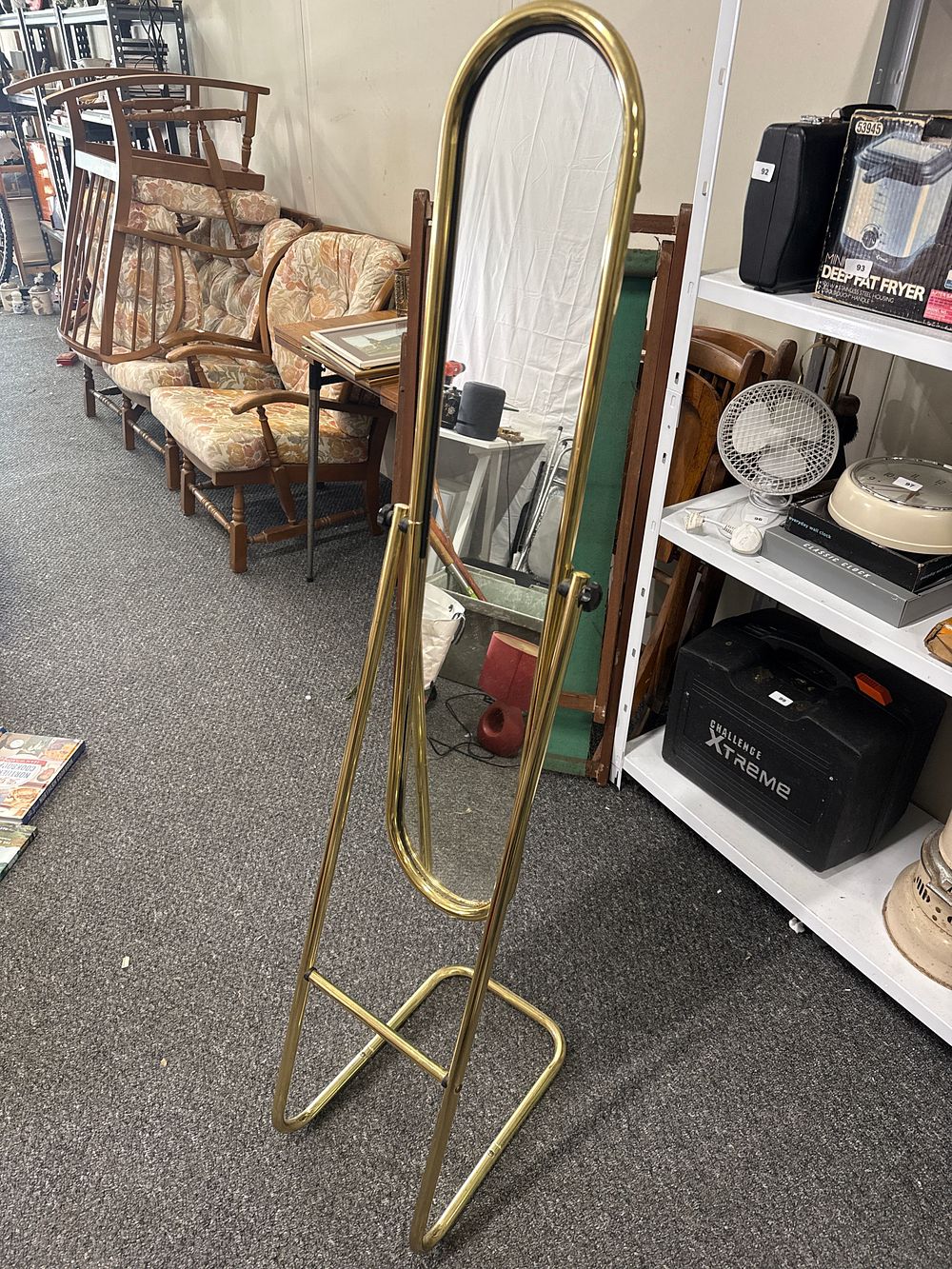 Lot 158: A vintage 1980s style tubular brass cheval floor mirror