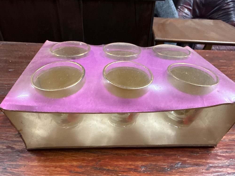 Lot 180: A Set of Six Vintage Rose Pattern Shot Glasses