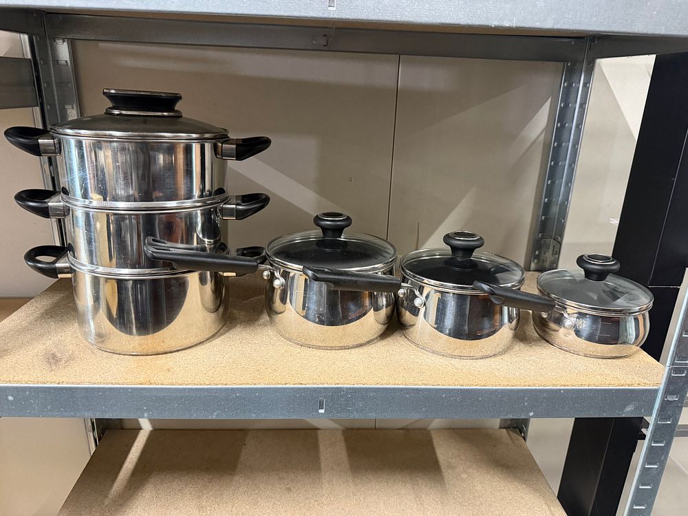 Lot 181: A Set of Stainless Steel Cookware and Multi-Tier Steamer