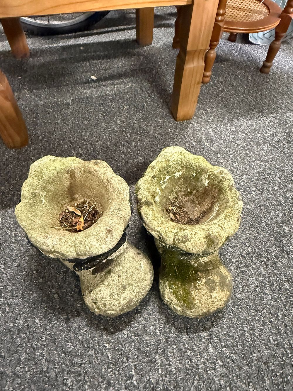 Lot 191: A Pair of Weathered Cast Stone Scalloped Rim Garden Planters