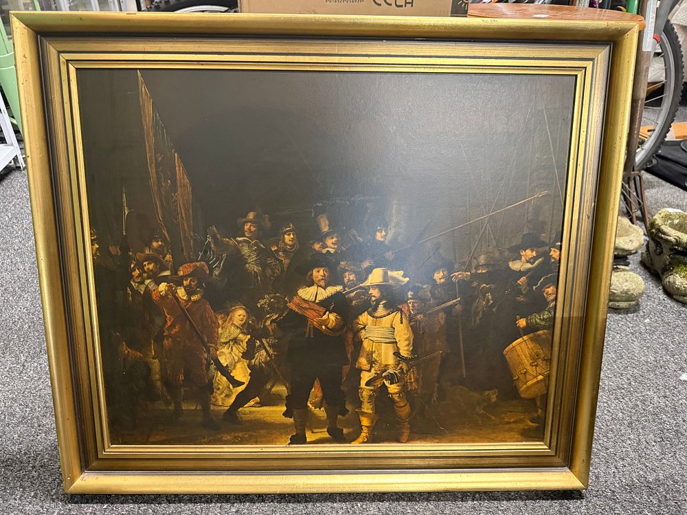 Lot 203: Large framed reproduction print of 'The Night Watch' by Rembrandt