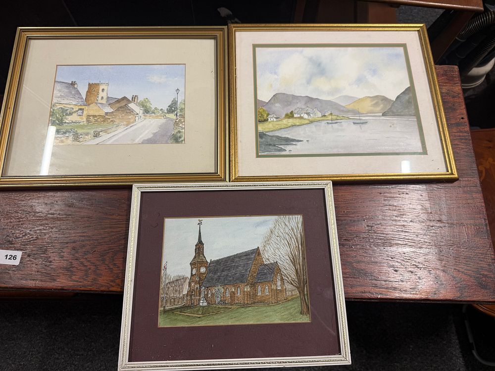 Lot 205: A Trio of Traditional British Landscape and Architectural original Watercolours