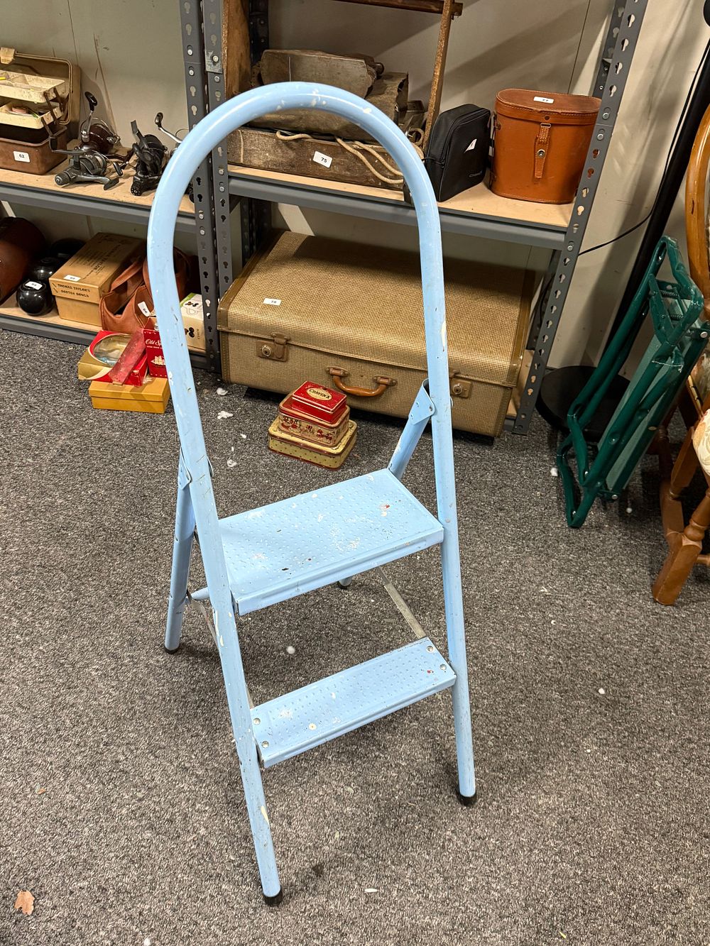 Lot 222: A vintage pale blue folding two-step metal ladder