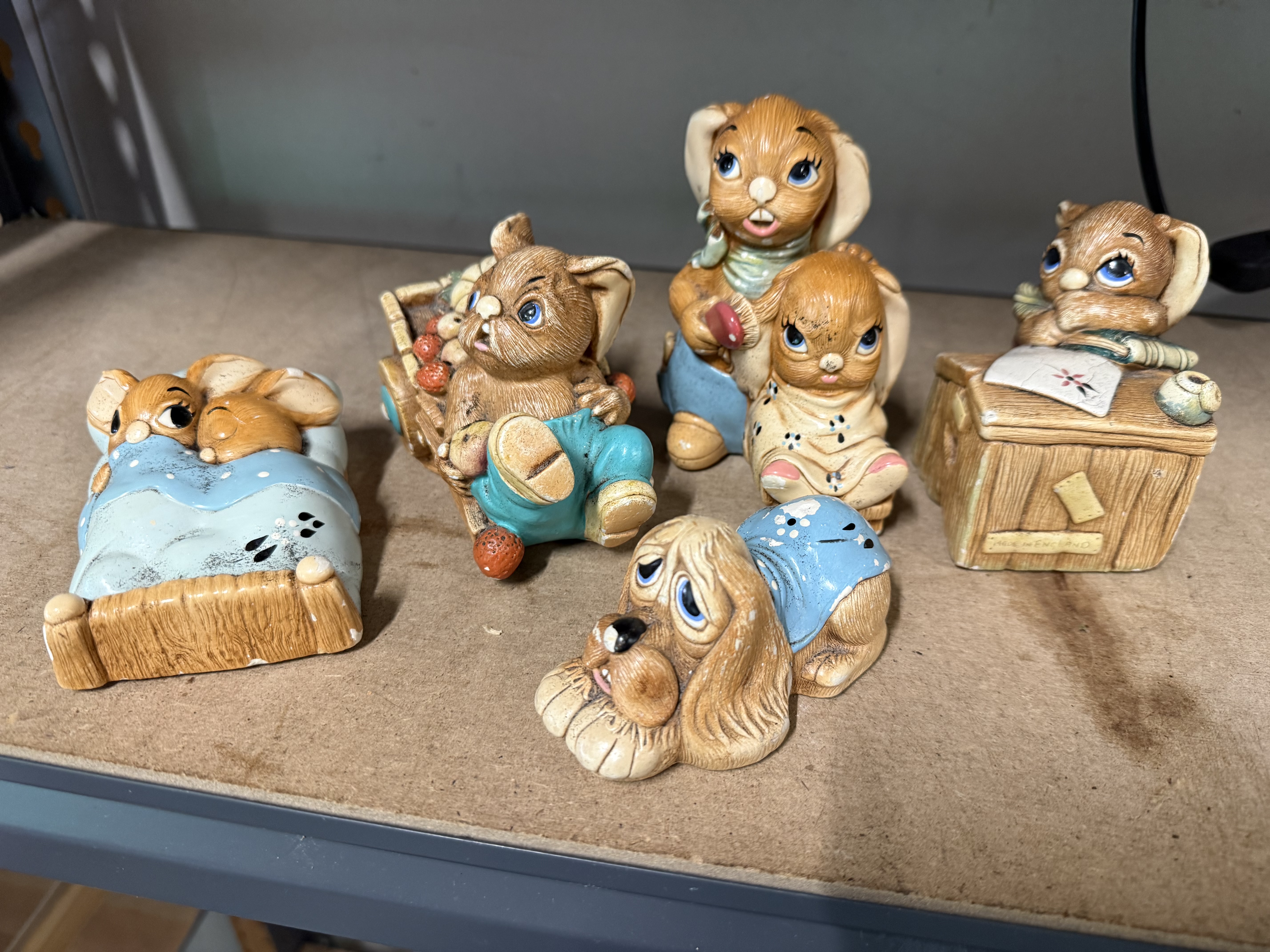 An Assortment of English Hand Painted Rabbit and Dog Figurines