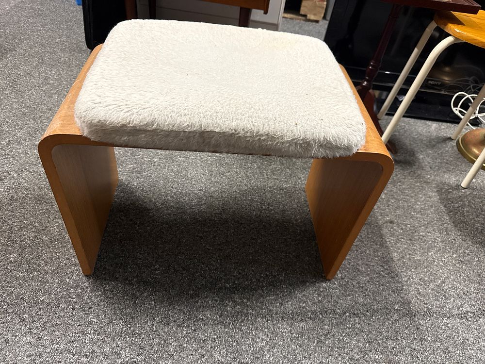 Lot 119: A mid-century modern bentwood stool with faux-fur upholstery