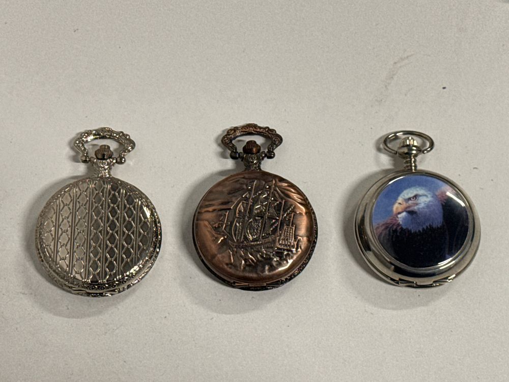 Lot 103: A Trio of Contemporary Novelty Base Metal Pocket Watches