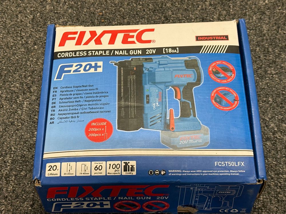 Lot 190: Fixtec F20+ Cordless 20V Staple and Nail Gun with Battery