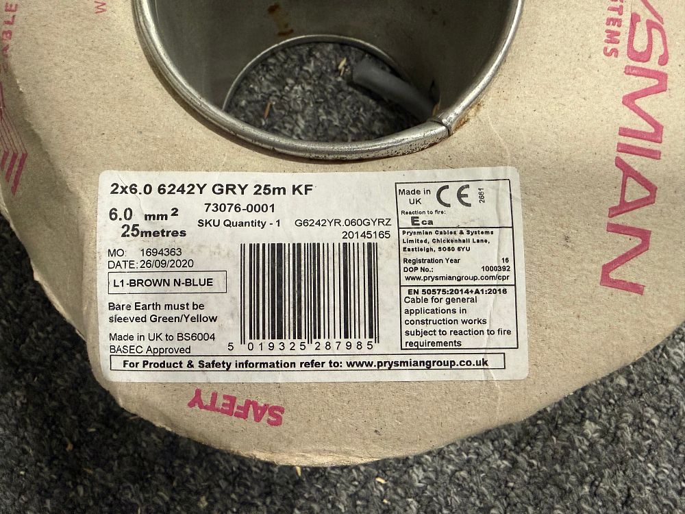 Lot 194: Prysmian 6.0mm² Twin and Earth Electrical Cable Partial Reel
