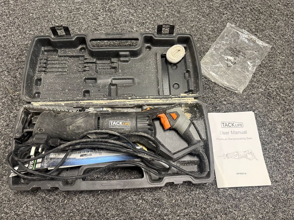 Lot 131a: Tacklife RPRS01A Premium Reciprocating Saw and Accessories in Case