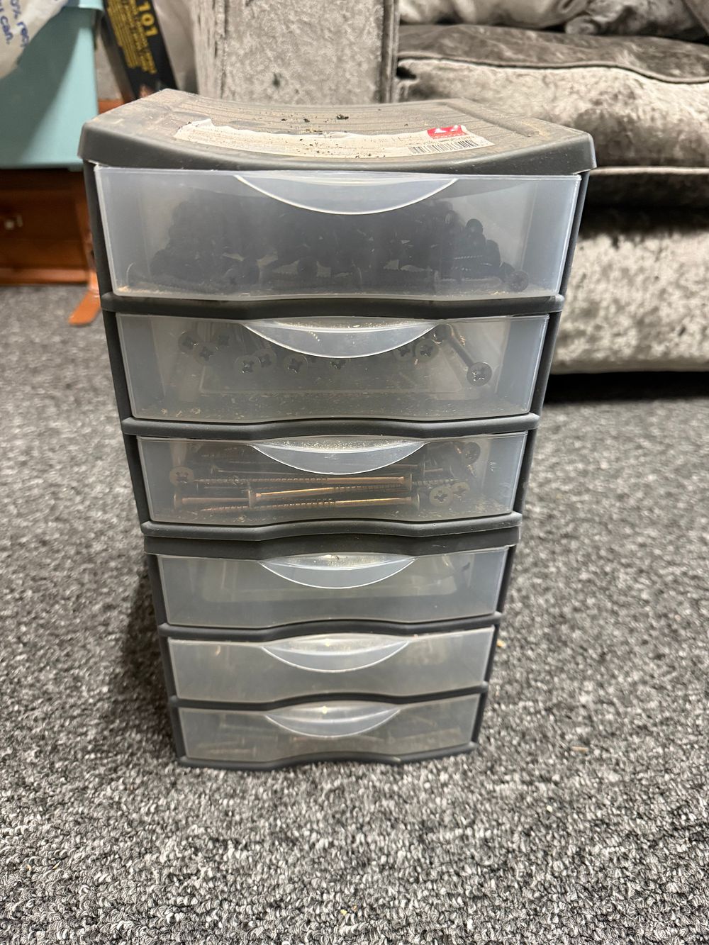Lot 224: A Form six-drawer plastic storage tower with assorted fasteners
