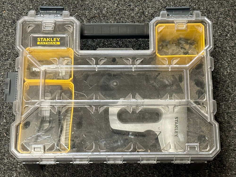 Lot 231: Stanley FatMax tool organiser with a staple gun and staples
