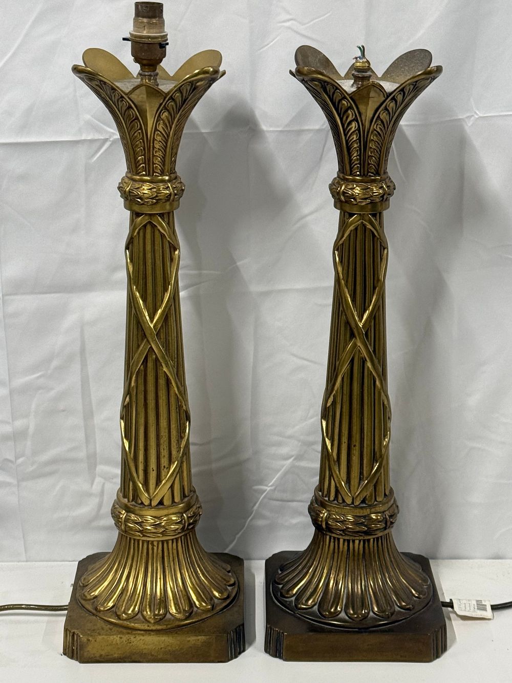 Lot 264: A pair of Neoclassical style Brass table lamps each weighing 3kg approx