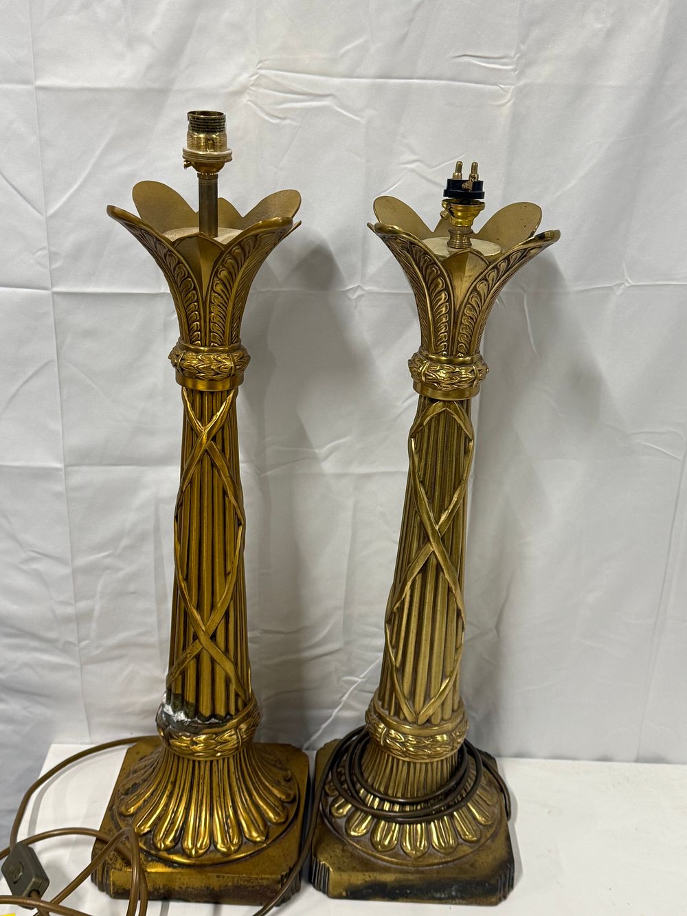 Lot 265: A pair of Neoclassical style Brass table lamps each weighing 3kg approx