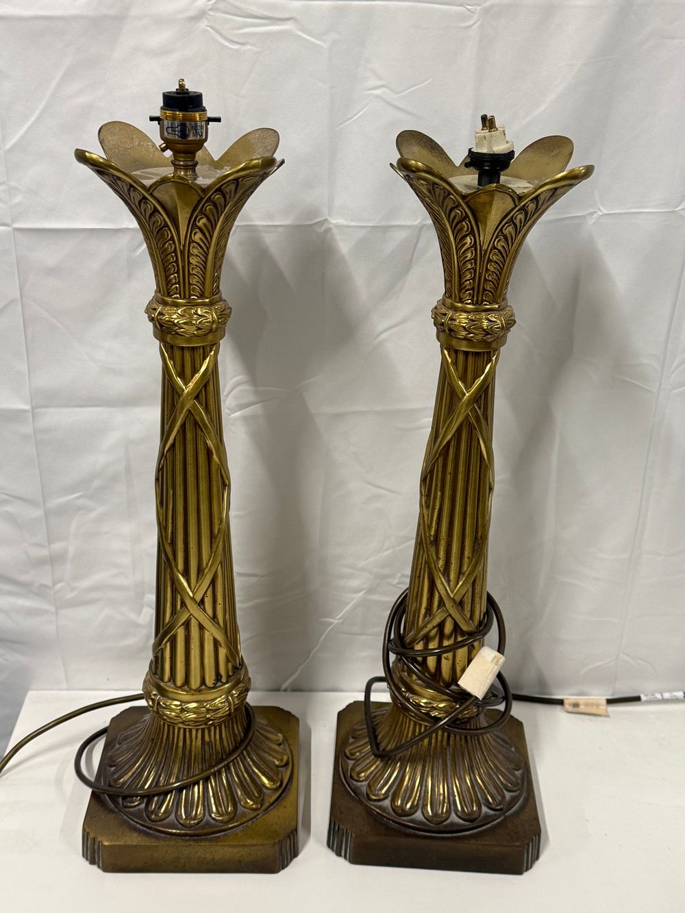 Lot 266: A pair of Neoclassical style Brass table lamps each weighing 3kg approx