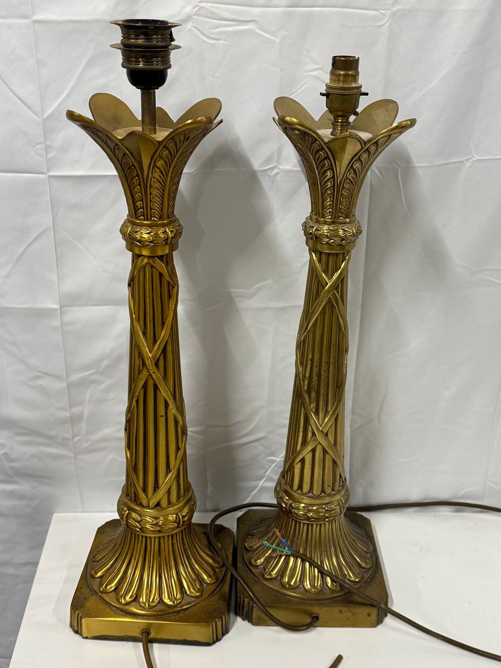 Lot 267: A pair of Neoclassical style Brass table lamps each weighing 3kg approx