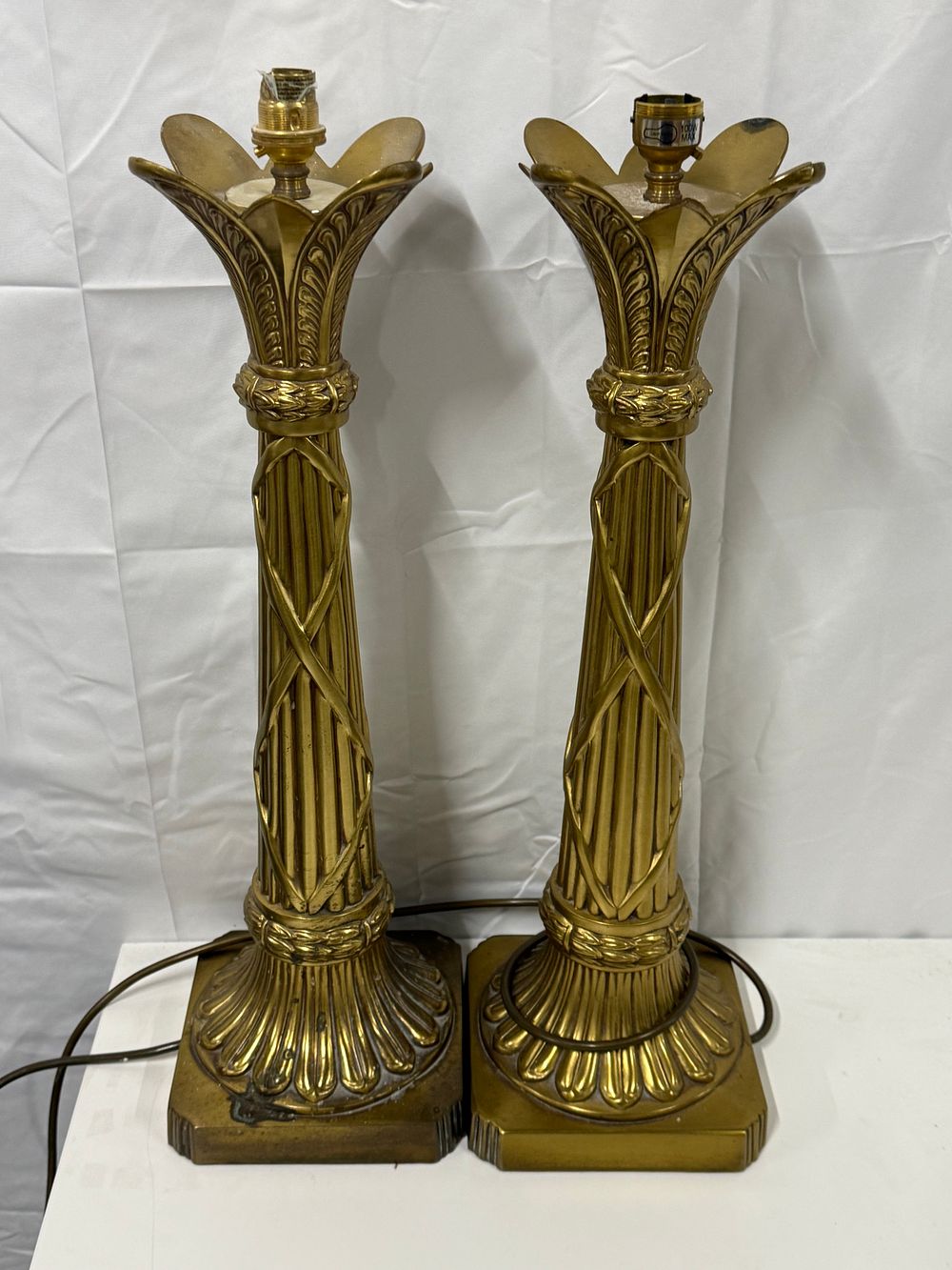 Lot 268: A pair of Neoclassical style Brass table lamps each weighing 3kg approx