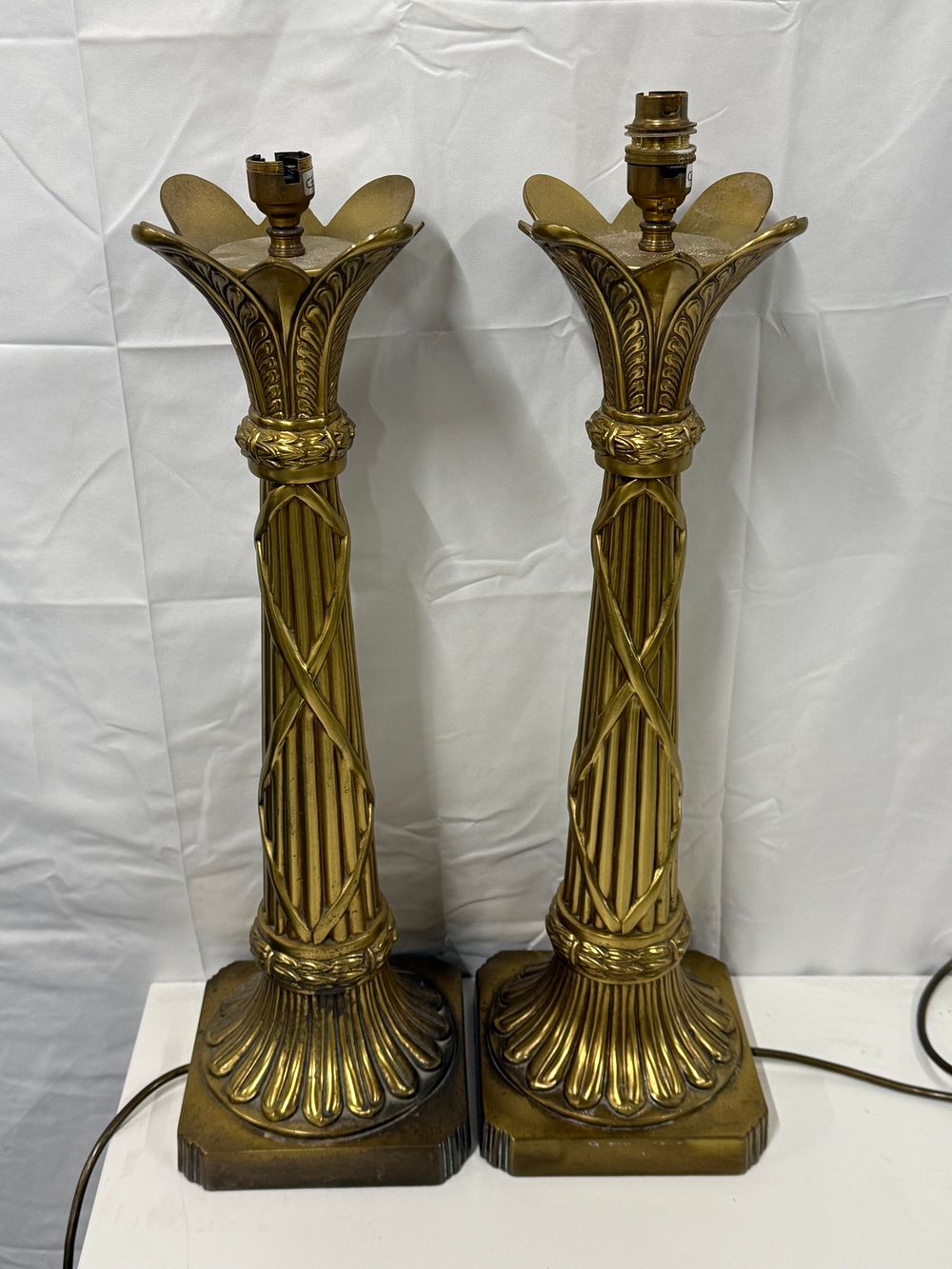 Lot 271: A pair of Neoclassical style Brass table lamps each weighing 3kg approx