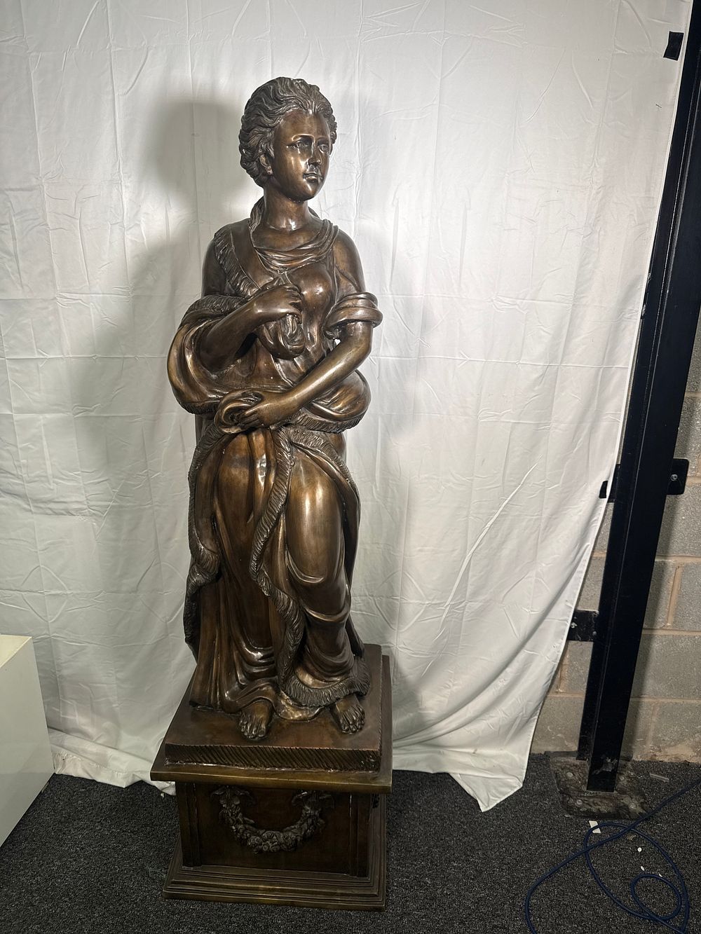 Lot 278: 5.5ft tall Large patinated Bronze figure of La Frileuse on decorative pedestal. Approx 77kg. The starting price is the scrap value by weight !