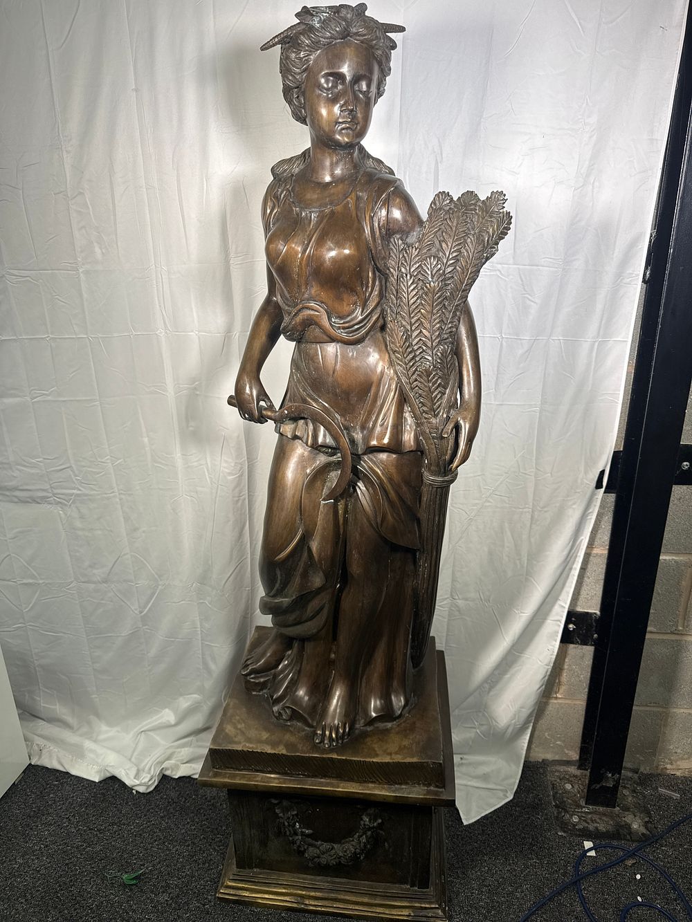 Lot 280: A Large 5.5 foot Tall Bronze Allegorical Figure of the Harvest weighing approx 77kg The starting price is the scrap value by weight !