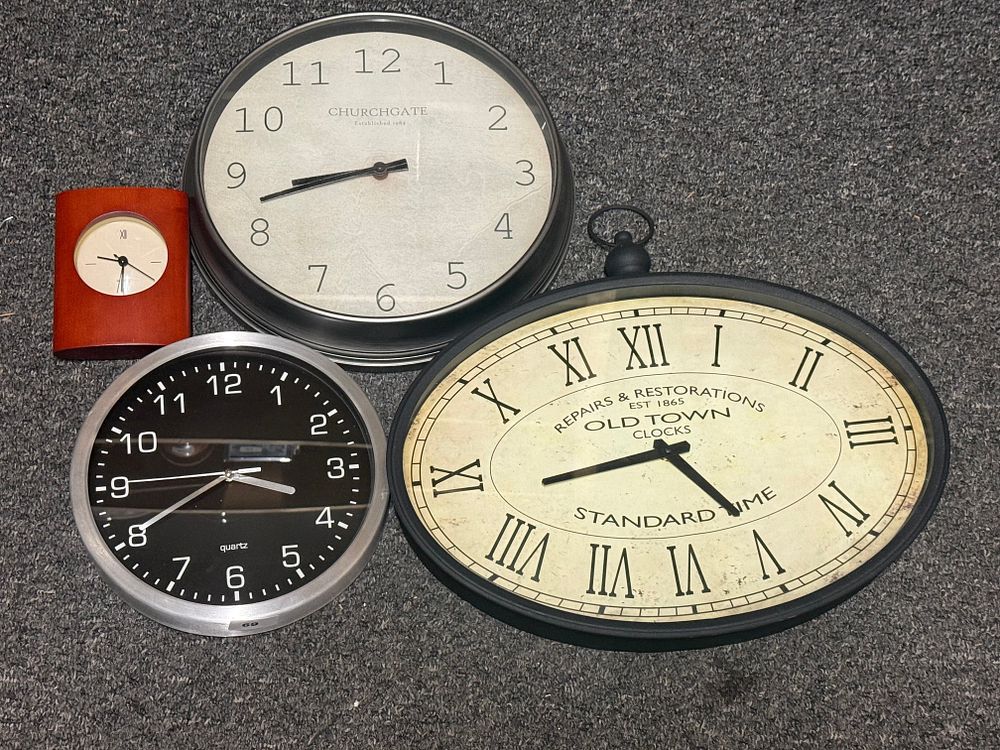 Lot 69: Three wall clocks including an oval Old Town Clocks and a mantle clock