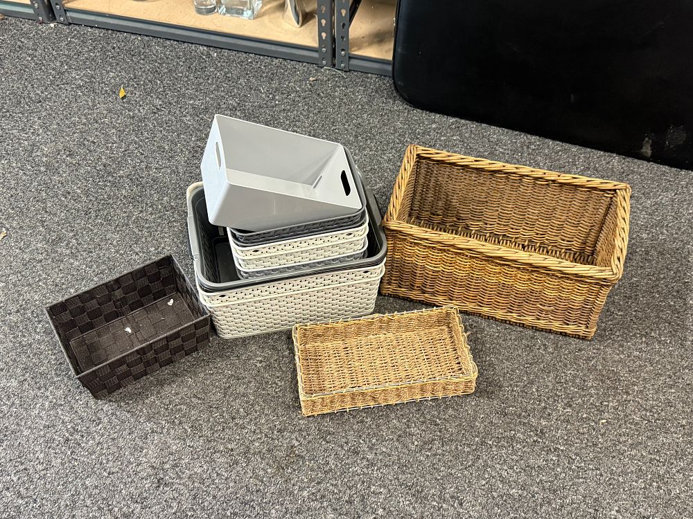 Lot 95: A Collection of Assorted Domestic Storage Baskets and Bins