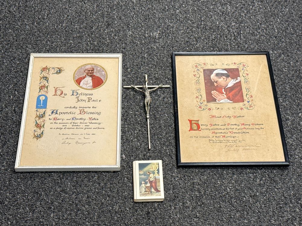 Lot 127: A Group of Religious Items Including Two Papal Apostolic Blessings
