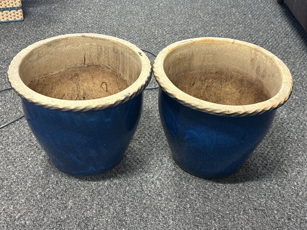 Lot 129: A pair of large cobalt blue glazed ceramic garden planters